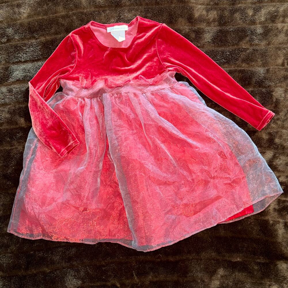 Bonnie Jean 4T Red Velvet/Organza Extra Full Holiday Dress CLEAN